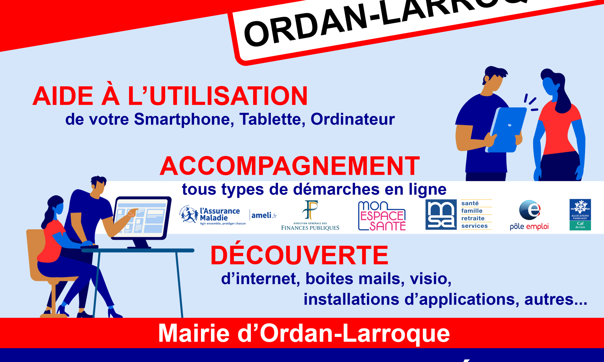 Affiche - Un conseiller numérique GRATUIT à Ordan-Larroque - Mercredi 5 avril 2023 de 14h à 17h